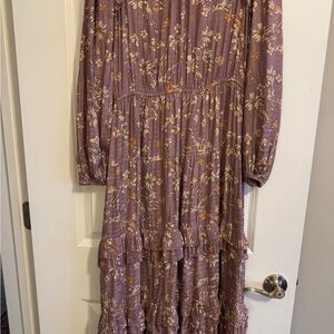 Current Air Purple Tiered Sundress with Bishop Sleeves